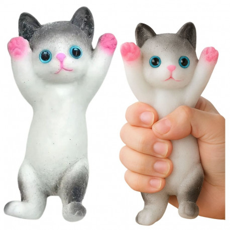 Gniotek sensoorne pehme lamav kass karv valge-hall 13 x 6,5 cm