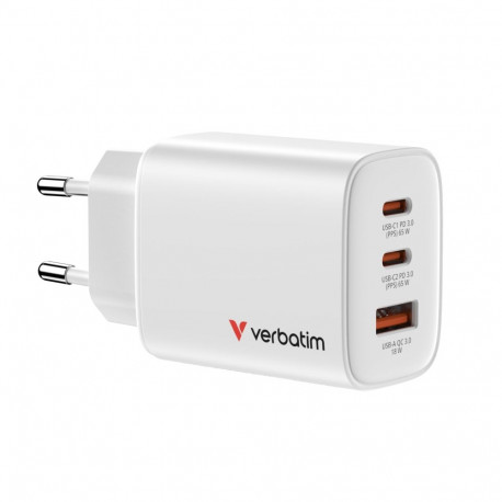 Verbatim Essentials GaN Charger 65W 2xUSB-C/1xUSB-A white 32353