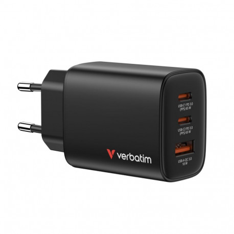 Verbatim Essentials GaN laadija 65W 2xUSB-C/1xUSB-A schwa. 32352