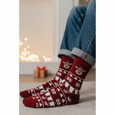SOKISAHTEL GERMO tumepunased jõulumustriga puuvillased sokid 446