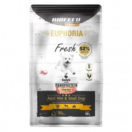 EUPHORIA Fresh täiskasvanute monoproteiin kalkun XS/S kuiv koeratoit 50g