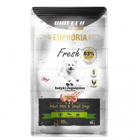 EUPHORIA Fresh täiskasvanute kalkuni ja lambaga XS/S kuiv koeratoit 50g