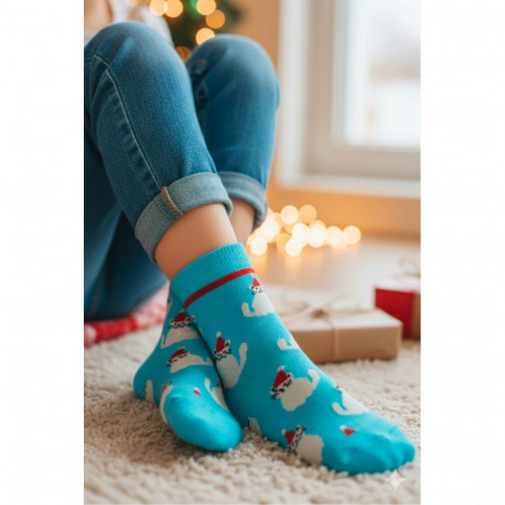 SOKISAHTEL SNOWCAT sinised kassidega meriinovillased sokid lastele 438, 439, 443