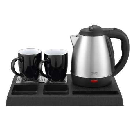 Adler AD 1354 Hotel kettle stainless steel 1.2 L + tray with cups black, steel