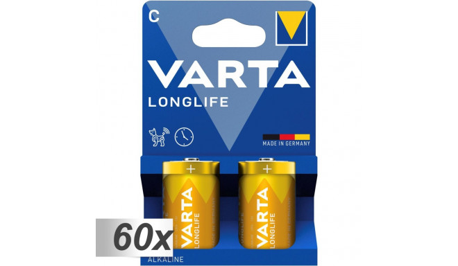 60x2 Varta Longlife Baby C LR 14 patareid