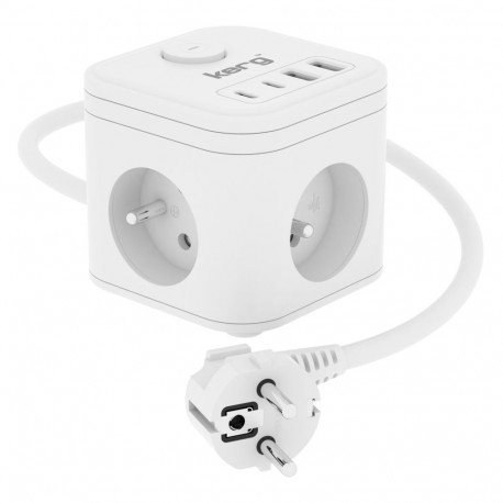 KERG 3-socket power cube + USB-A+USB-C charger 1.5m 3×1.5mm2 H05VV-F 16A/250V~ Smart white