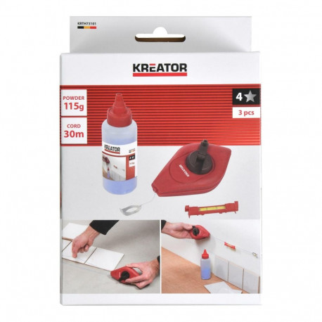 Kreator chalk line set KRTH73101, 30 m, 25 ml, blue, mini level