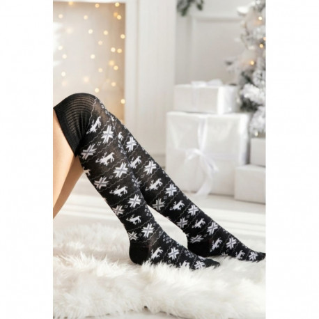 SOKISAHTEL ANNIKEN musta värvi jõulumustriga ülepõlvepõlvikud 444