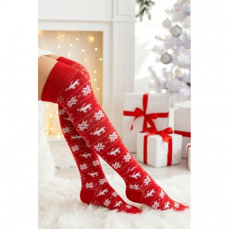 SOKISAHTEL ANNIKEN punased jõulumustriga ülepõlvepõlvikud 444