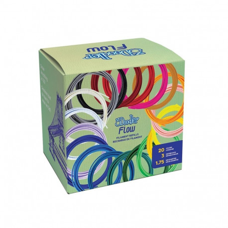 3Doodler filament FLOW 20 PLA 20 värvi täitepakend polüpiimhape (PLA), must, sinine, tumeroheline, t