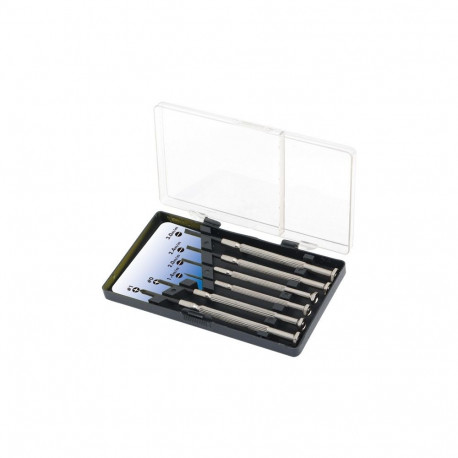 A 6-piece precision screwdriver set typically includes a variety of small tools des