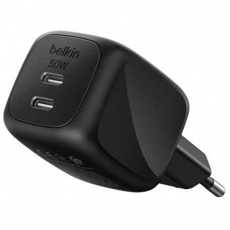 Belkin laadija dual USB-C 50W PD + PPS, must WCH019kqBK
