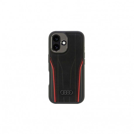 Audi Audi Genuine Leather MagSafe iPhone 16 6.1" black-red hardcase AU-TPUPCMIP16-R8/D3-RD