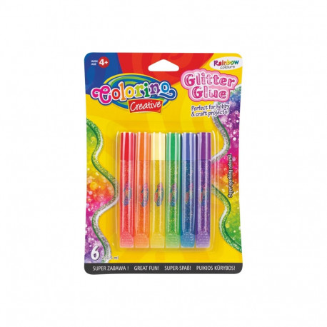 Liim COLORINO, glitter, vikerkaar, 6 värvi