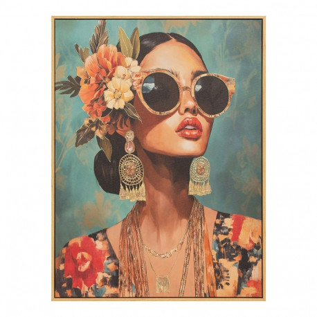 Seinapilt raamiga 80x100cm, naine lilledega