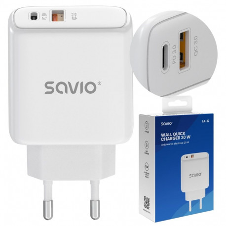 Savio LA-12 mobiilseadme laadija universaalne valge AC kiirlaadimine siseruumides