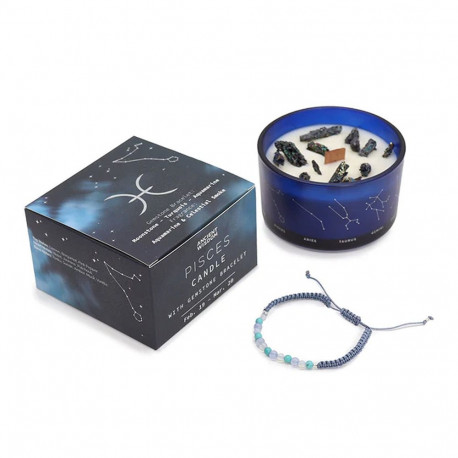 Candle and Bracelet - Ancient Wisdom Zodiac Crystal Candle with Gemstone Bracelet Pisces