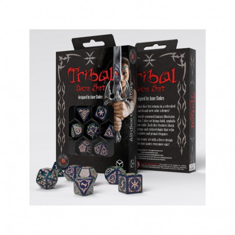 Tabletop Game - Q-WORKSHOP Tribal Dice Set 7 Dice Blue-green & Beige