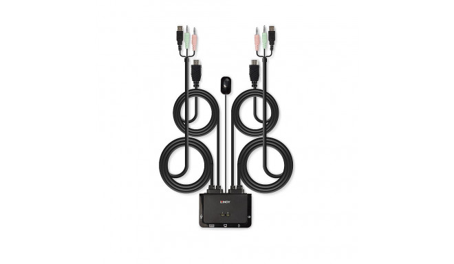 KVM Switch - LINDY 2 Port HDMI 4K30, USB 2.0 Audio KVM Switch, Black