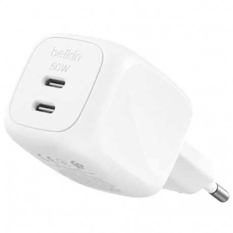 Belkin kahe USB-C laadija 50W PD + PPS, valge WCH019kqWH