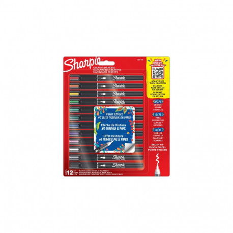 Akrüülmarker Sharpie Creativ Brush pintsel ots 12 värvi