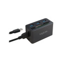 LogiLink 3-port all-in-one kaardilugejaga, must