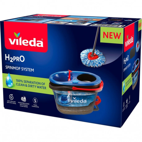 H2PrO Spin Mop Set (schwarz/rot, mit Zweitanksystem und Teleskopstiel)