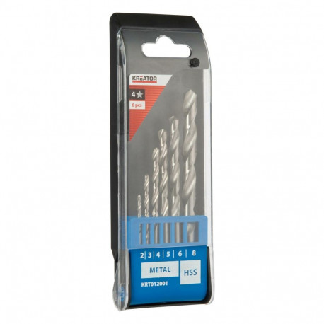 Kreator KRT012001 HSS metal drill bit set, 6 pcs, 2-8mm, plastic case