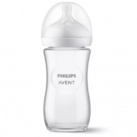 Philips Avent klaasist beebipudel Natural Response SCY933/01 240ml aeglase vooluga nibu 1m+