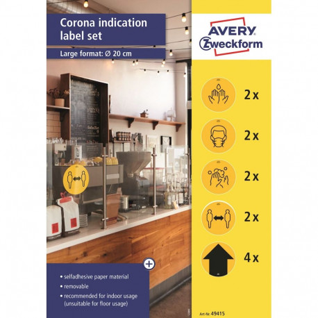 Kleebisetikett AVERY Zweckform Covid-19 Q20cm 5 kujundust