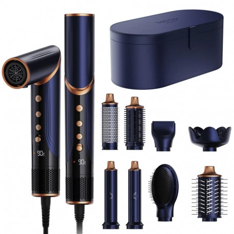 Lovio LVHS001BL BEAUTY 8-in-1 Multi-Styler Hair Dryer and Curler with Ionization, Navy Blue/Copper