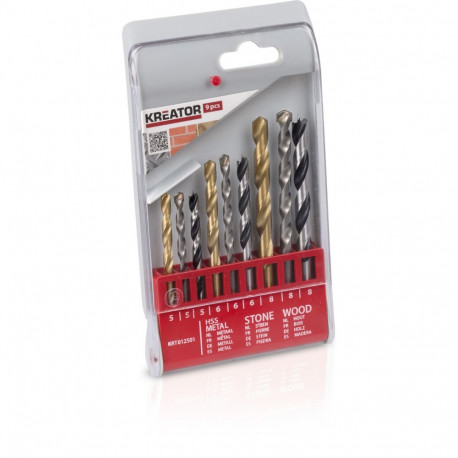 Kreator KRT012501 Drill bit set, 9 pcs, 5-8mm, HSS/metal, stone, wood