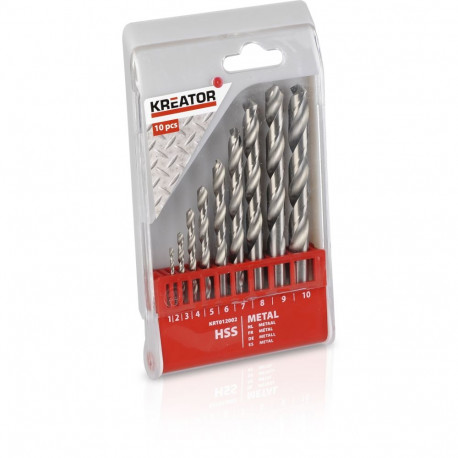 Kreator KRT012002 HSS metallipuuride komplekt, 10 tk, 1-10mm, plastikkarp