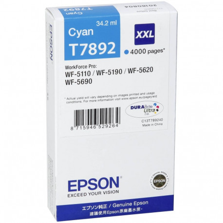 Epson T7892 XXL -mustekasetti, syaani