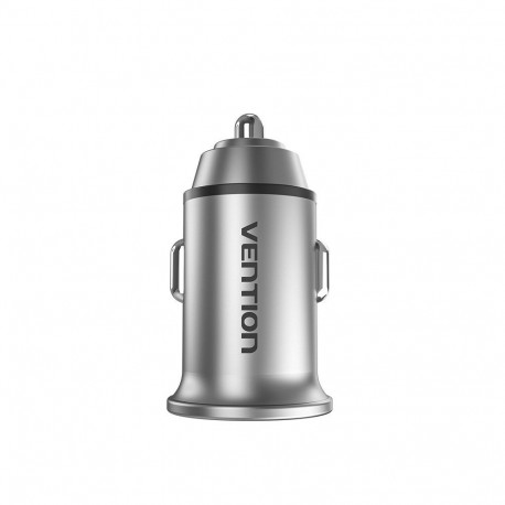 Car Charger - Vention Two-Port USB A+A 30W Quick Charge Aluminum Alloy Gray
