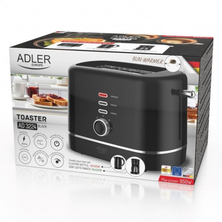 Toaster Adler AD 3224b 850W 7 Browning Levels Removable Crumb Tray Black