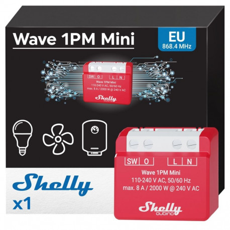 Smart Relay - Shelly Wave 1PM Mini LR 2000W 110-240V AC Indoor