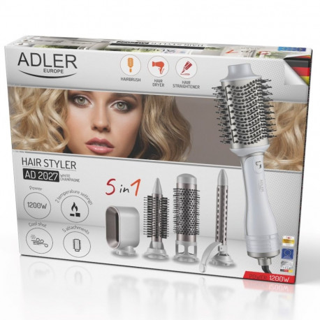 Hair Dryer and Curler - Adler AD 2027 1200W, 2 Temp Settings, 5 Nozzles, White