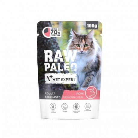 Cat Food - VetExpert Raw Paleo Adult Sterilised Pork Wet 100g