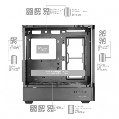 Computer Case - Mars Gaming MCLCDPRO Midi Tower ATX Micro ATX Mini-ITX Black