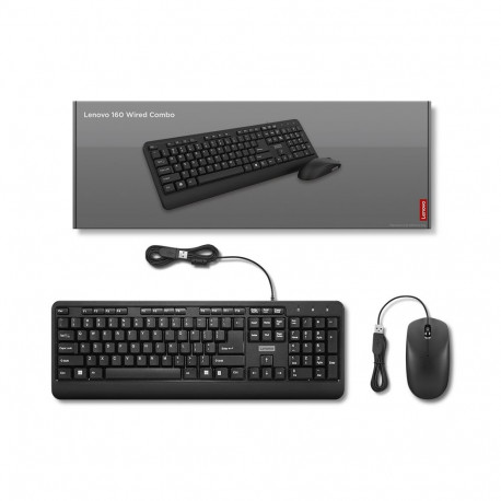 Keyboard and Mouse Set - Lenovo 160 Keyboard and Mouse USB 104 Keys Black