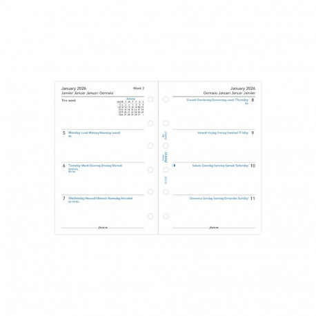 Kalendrisisu Filofax Pocket nädal, Eng/Fre/Ger/Dut/Ita 2026a.
