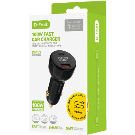D-Fruit autolaadija 100W USB-C + kaabel DF152