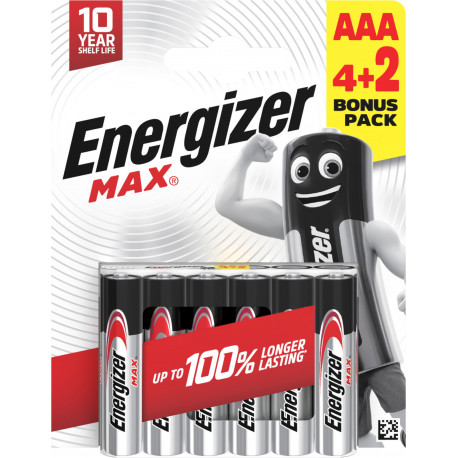 Energizer battery Max Alkaline AAA/LR03 CHP6 4+2