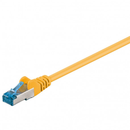 Cat6a Network cable, LS0H S/FTP 2x shielded: PIMF + braid shield 2xRJ45 plug yellow 0.25m