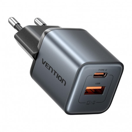 Vention 30W - charger with GaN technology, 1x USB-A, 1x USB-C (black)