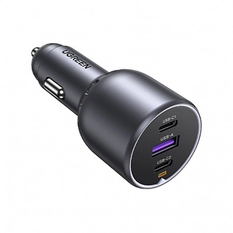 Car Charger - UGREEN 130W 3-Port Fast Charger 2x USB-C, 1x USB-A Gray