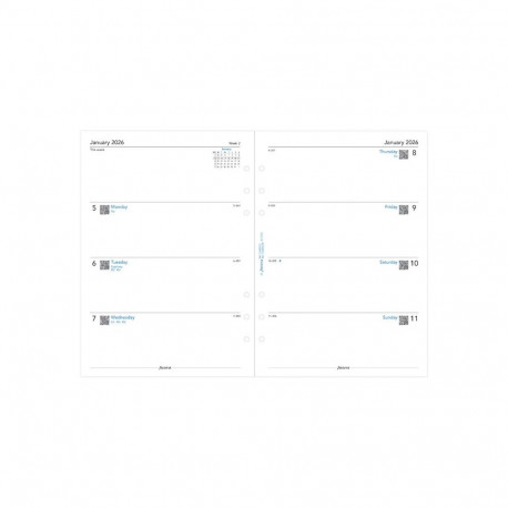 Kalendrisisu Filofax A5 nädal 2-lehel, ingliskeelne 2026a.