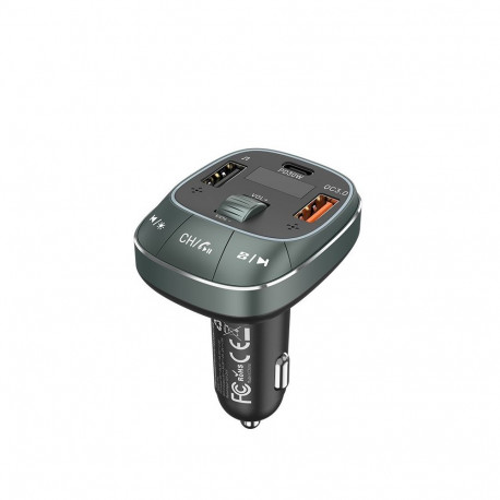 Vention 3-Port USB (C + A + A) Car Charger with FM Transmitter (30W/18W/5W) Black ABS Type