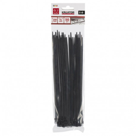 Cable Ties, Kreator, KRTH41105, 4.8x250mm, 50 pcs, -40°C to 85°C, 23 kg